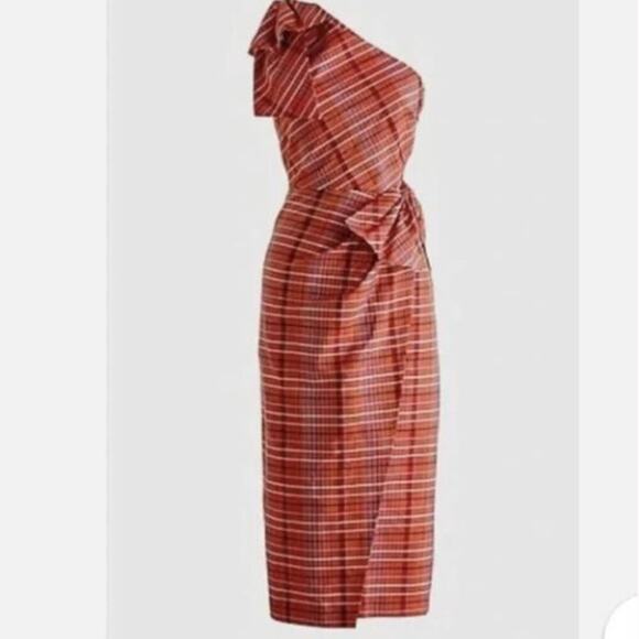 J. Crew Dresses & Skirts - J.Crew | NWT Ocho Silk Plaid Gingham One Shoulder Bow Dress Cocktail Orange 6
